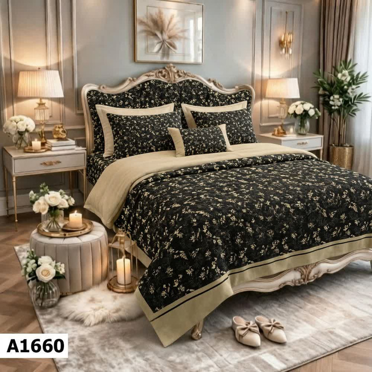 روتختی لاکچری پینترستی چاپی ساده طرح گل زمینه مشکی جنس نخ میکروتنسل