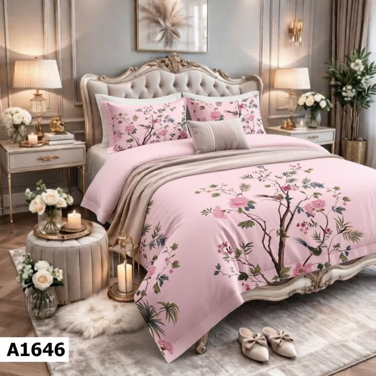 روتختی لاکچری پینترستی چاپی ساده طرح شاخه گل جنس نخ میکروتنسل