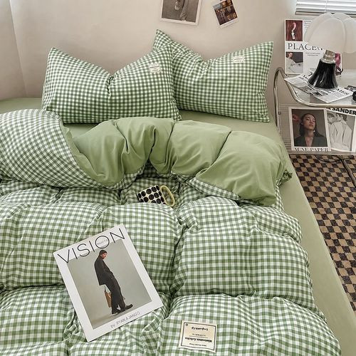 روتختی لاکچری پینترستی چاپی ساده طرح چهارخونه اسپرت رنگ سبز جنس نخ میکروتنسل